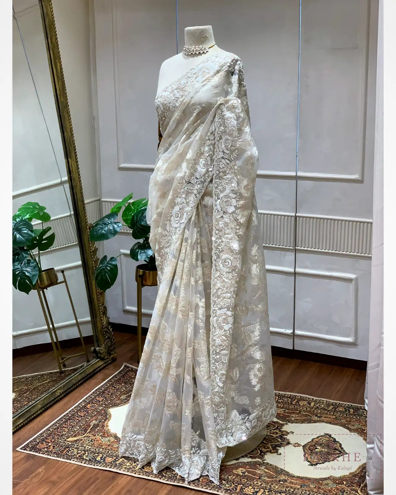 Off White Organza Tissue x Hand Embroidery