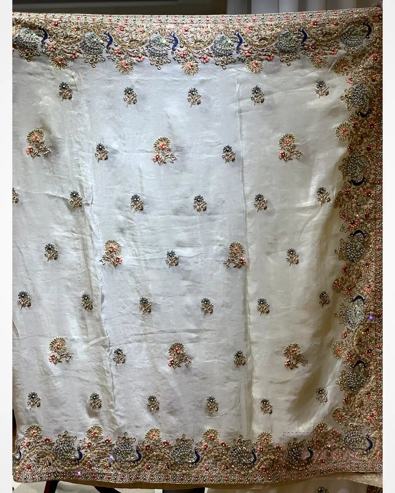 Ivory Pure Silk Tissue x Hand Embroidery