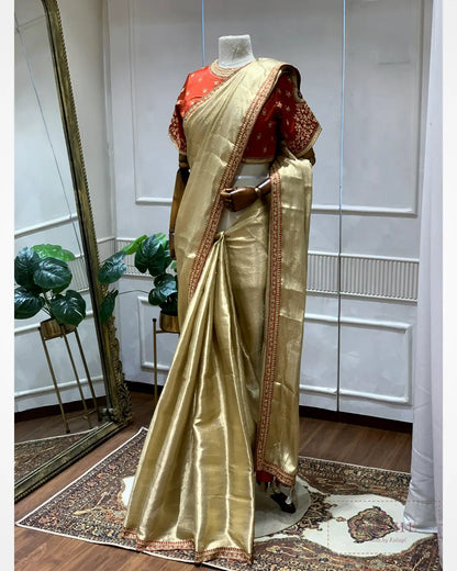 Golden Tissue Silk x Hand Embroidery