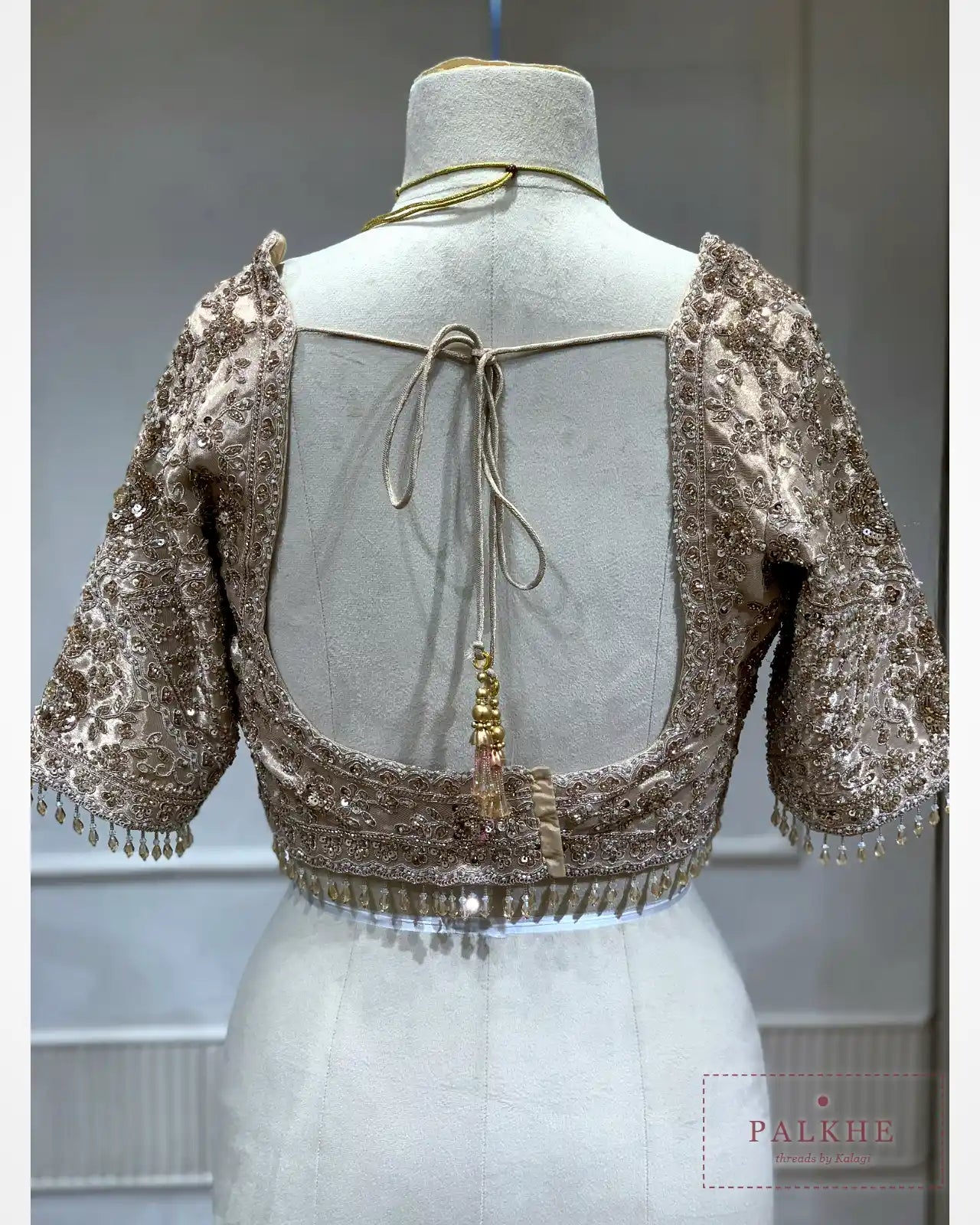 Champagne Beige Pure Silk Tissue x Hand Embroidery
