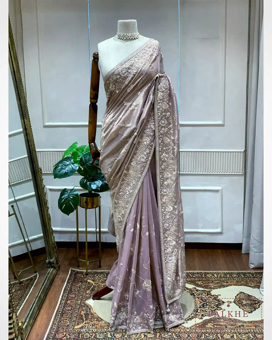 Lavender Floral Jaal Tissue Silk x Hand Embroidery