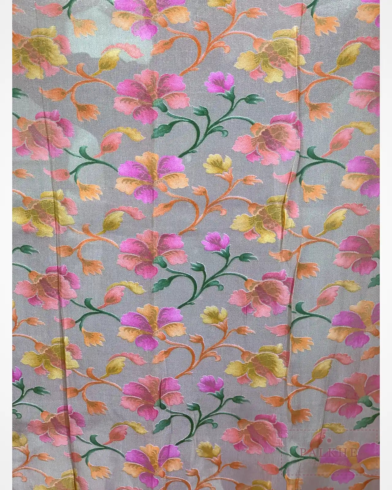 Blush Pink Floral Jaal Silk Tissue x Hand Embroidery