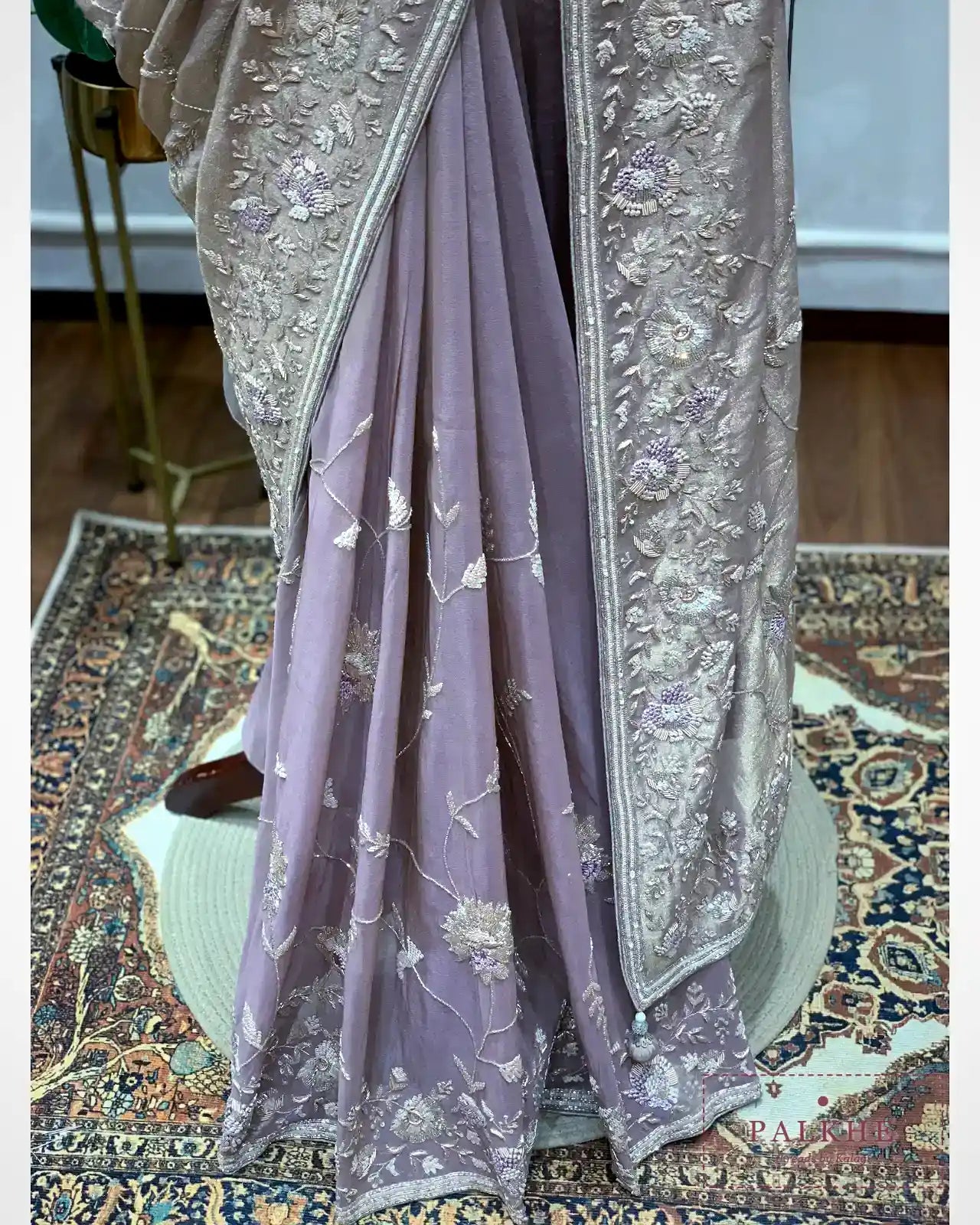Lavender Floral Jaal Tissue Silk x Hand Embroidery