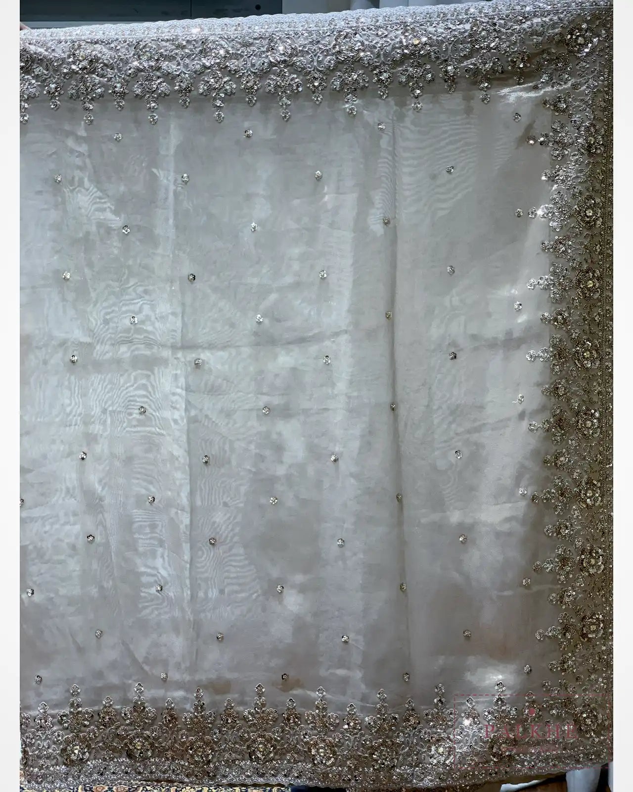 Champagne Beige Pure Silk Tissue x Hand Embroidery