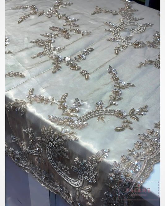 Beige Silk Tissue x Hand Embroidery