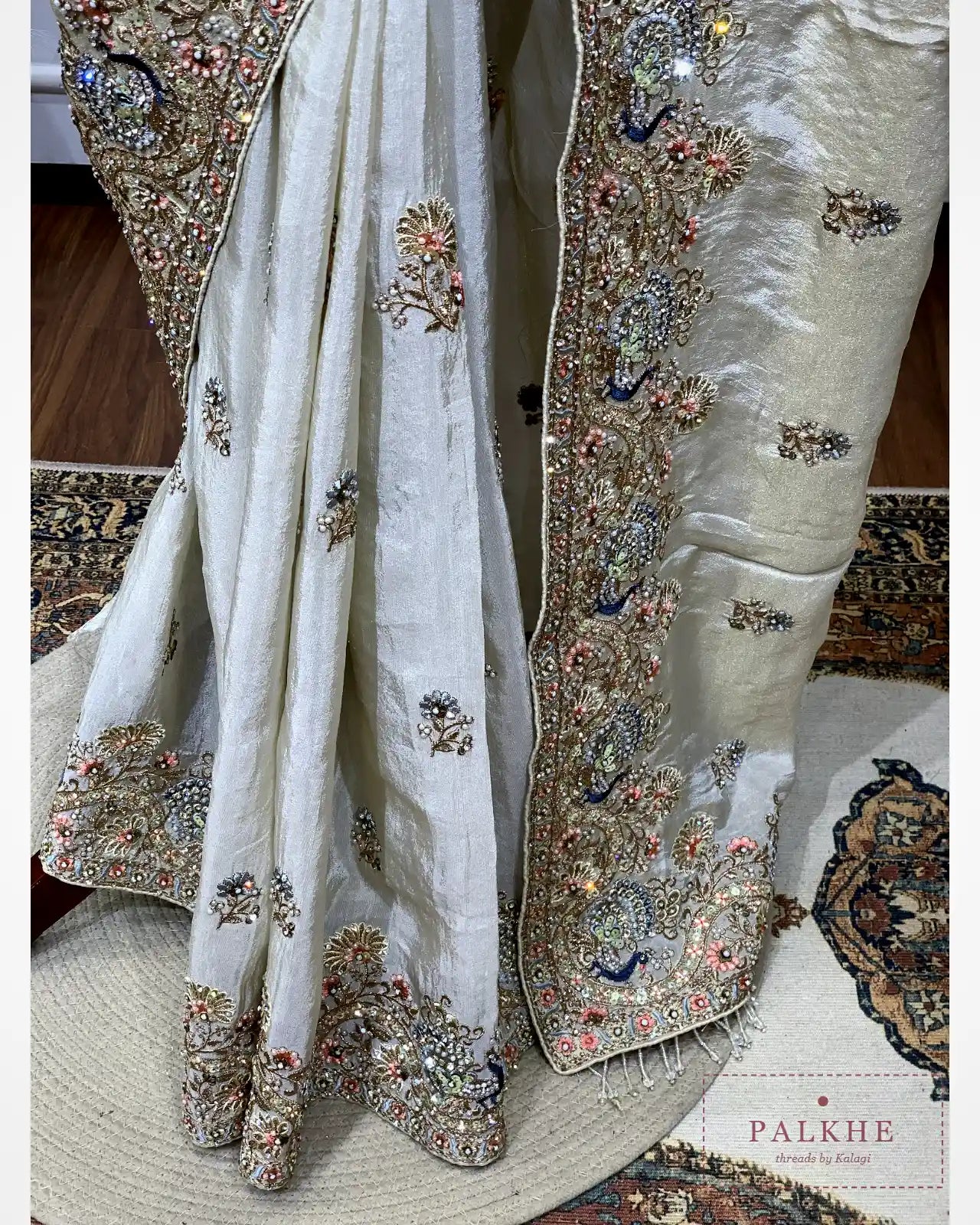Ivory Pure Silk Tissue x Hand Embroidery