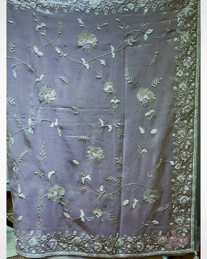 Lavender Floral Jaal Tissue Silk x Hand Embroidery