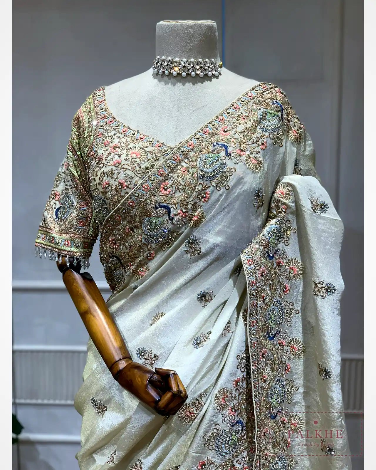 Ivory Pure Silk Tissue x Hand Embroidery