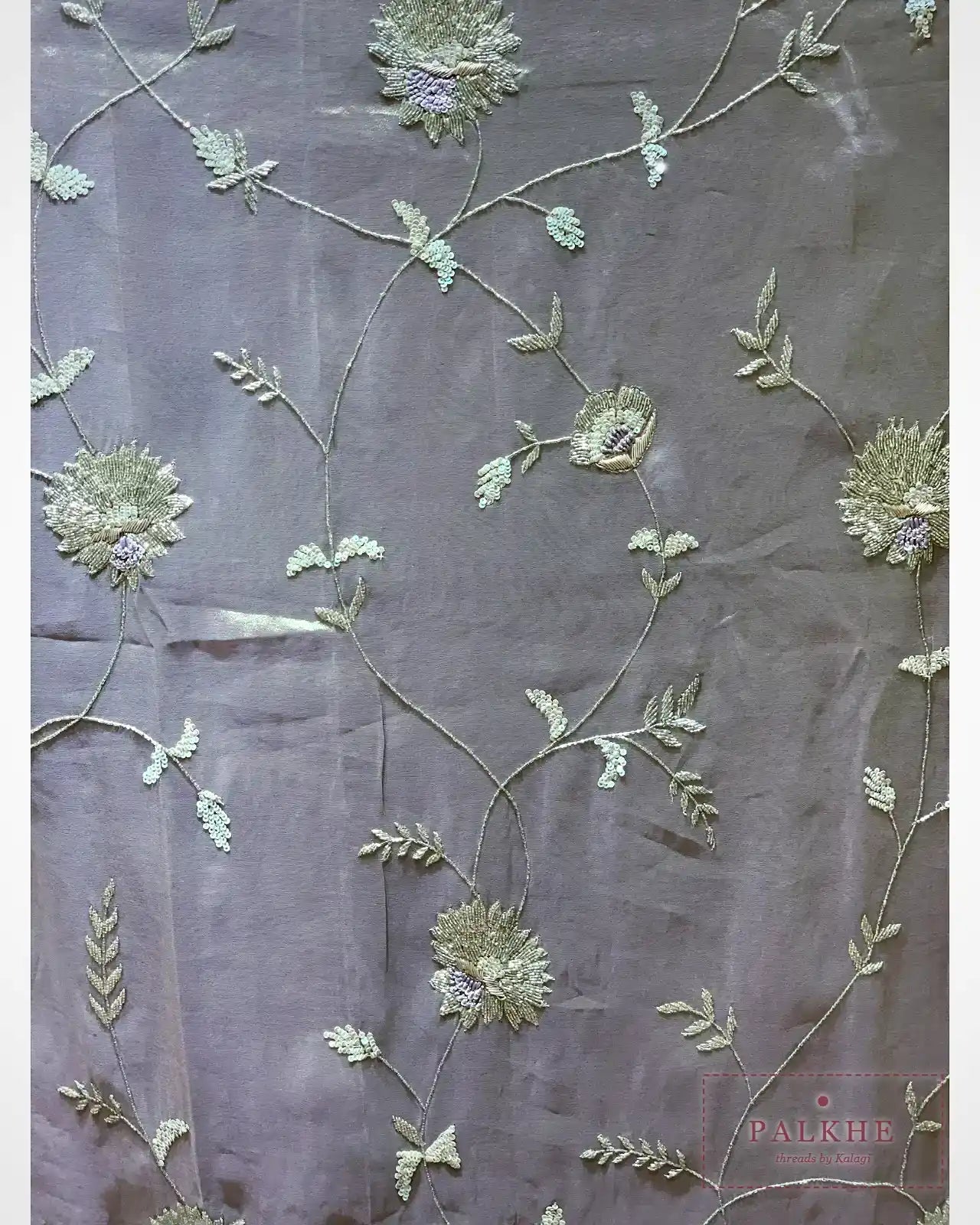 Lavender Floral Jaal Tissue Silk x Hand Embroidery