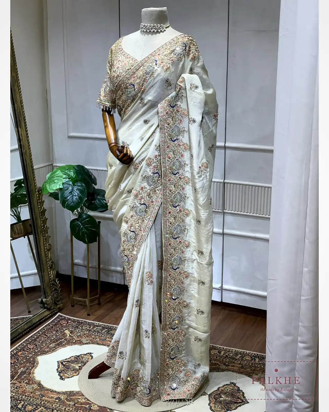 Ivory Pure Silk Tissue x Hand Embroidery