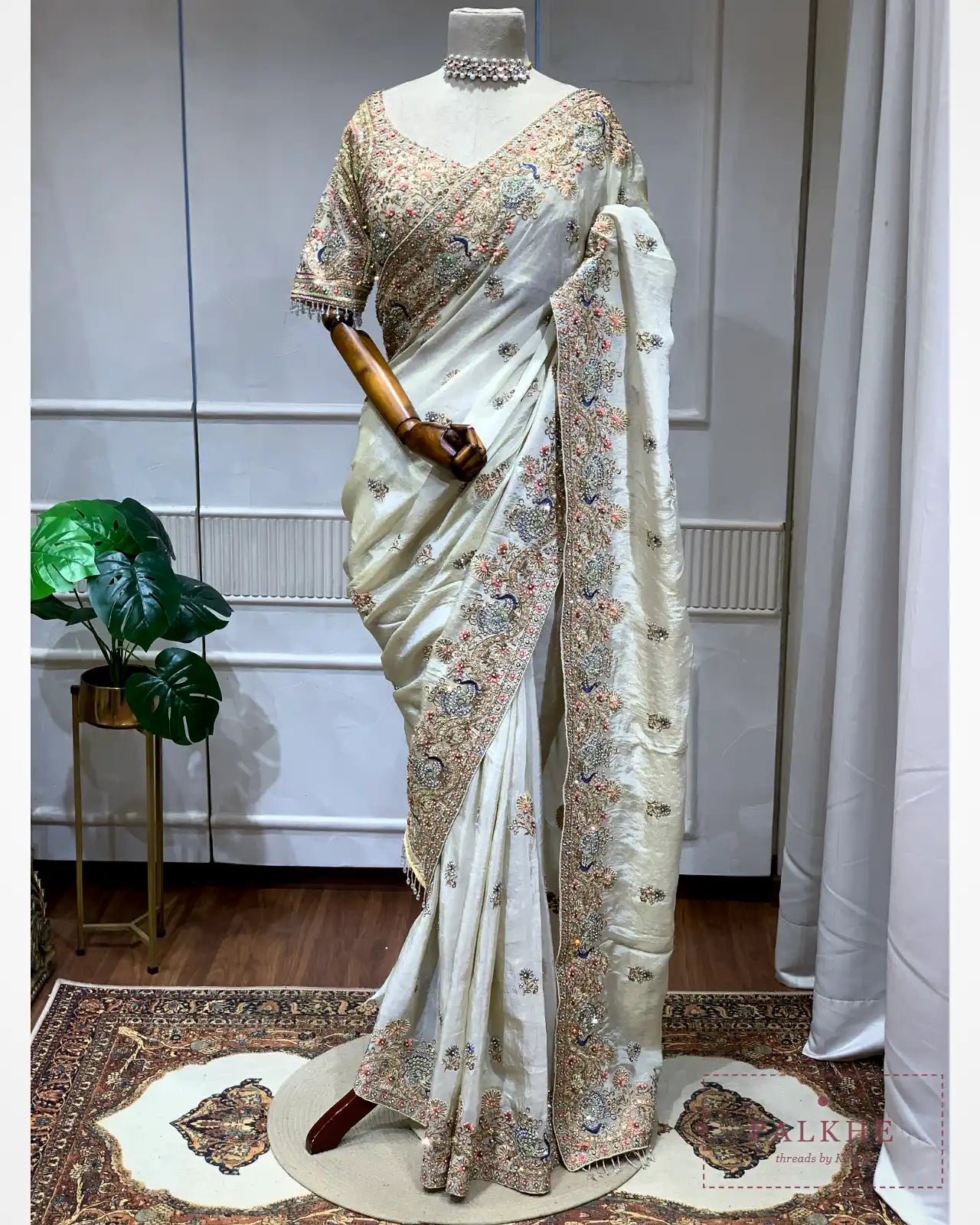 Ivory Pure Silk Tissue x Hand Embroidery