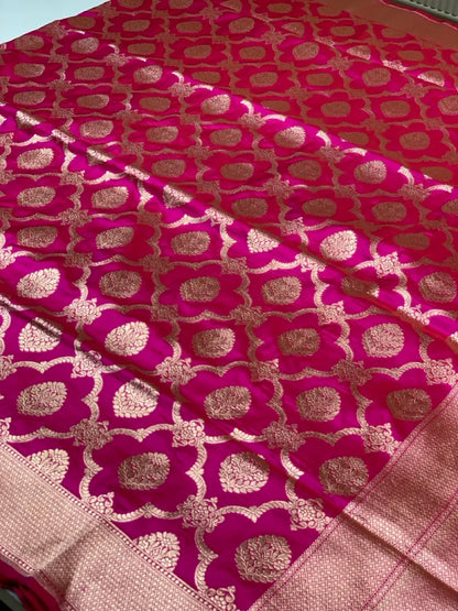 Rani Pink Banarasi Floral Buttas in Pure Katan Silk