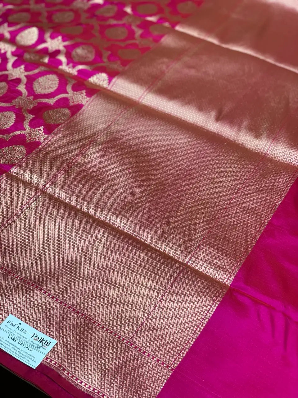 Rani Pink Banarasi Floral Buttas in Pure Katan Silk