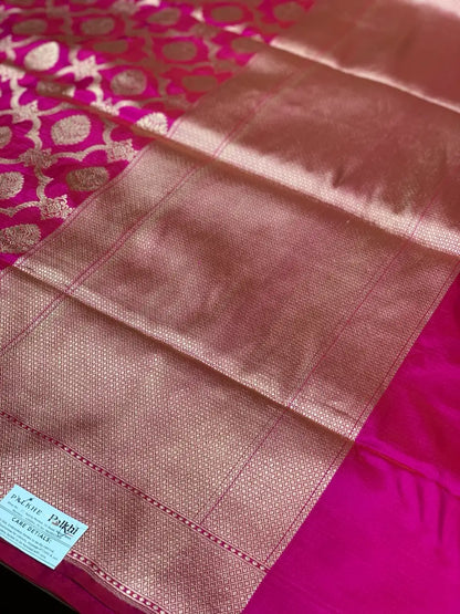 Rani Pink Banarasi Floral Buttas in Pure Katan Silk
