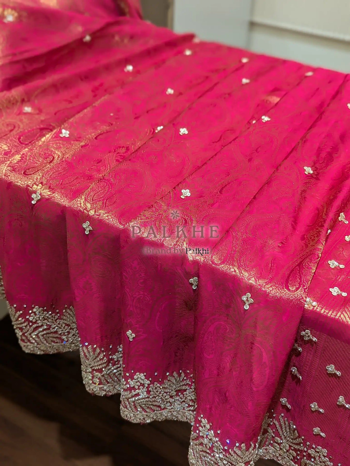 Rani Pink Floral Jaal Tissue Brocade Silk x Hand Embroidery