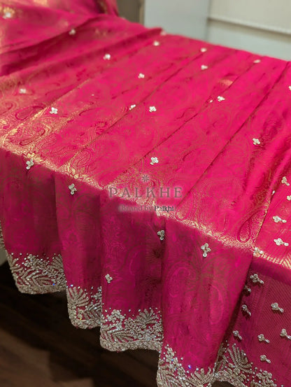 Rani Pink Floral Jaal Tissue Brocade Silk x Hand Embroidery