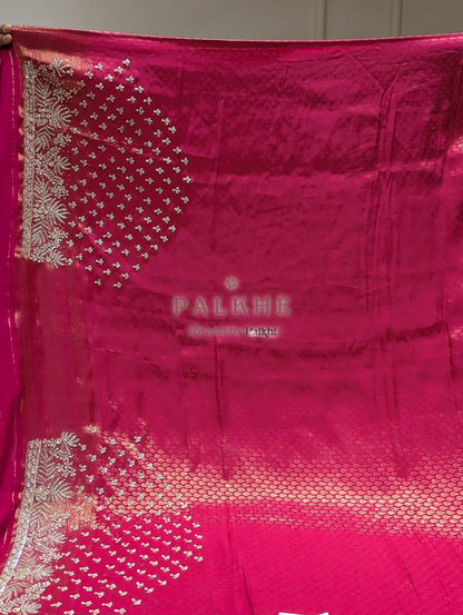 Rani Pink Floral Jaal Tissue Brocade Silk x Hand Embroidery